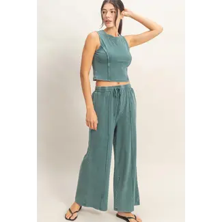 Double Zero Double Zero Mineral Washed Sleeveless Top & Wide Leg Pants (DZ26A371)