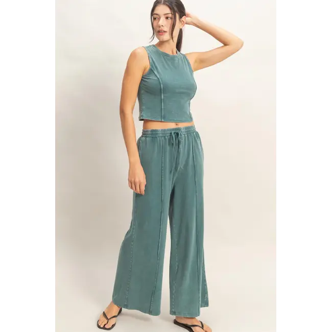 Double Zero Double Zero Mineral Washed Sleeveless Top & Wide Leg Pants (DZ26A371)