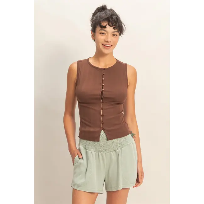 Double Zero Double Zero Button Down Ribbed Tank Top (DZ26A759)