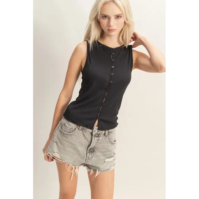Double Zero Double Zero Button Down Ribbed Tank Top (DZ26A759)