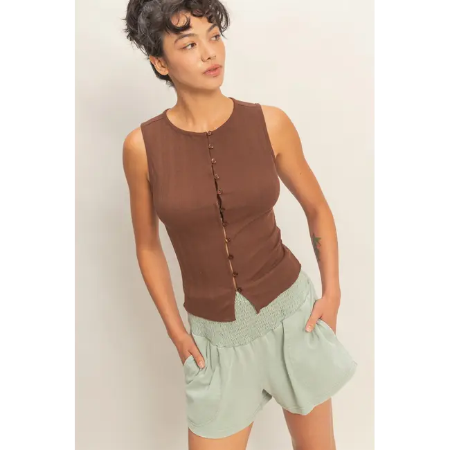 Double Zero Double Zero Button Down Ribbed Tank Top (DZ26A759)