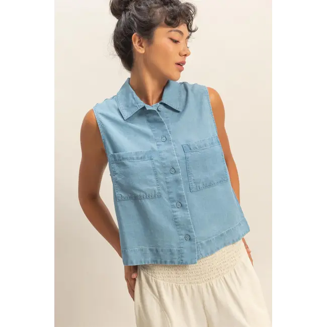 Double Zero Sleeveless Button-Up Top (DZ26C351) - Creations Boutique