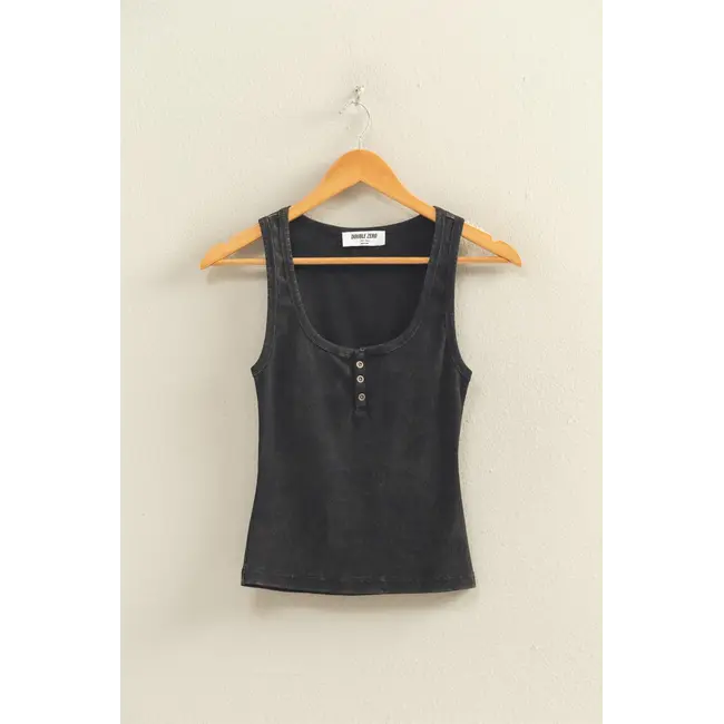 Double Zero Double Zero Acid-Washed Ribbed Henley Tank (DZ26C661)