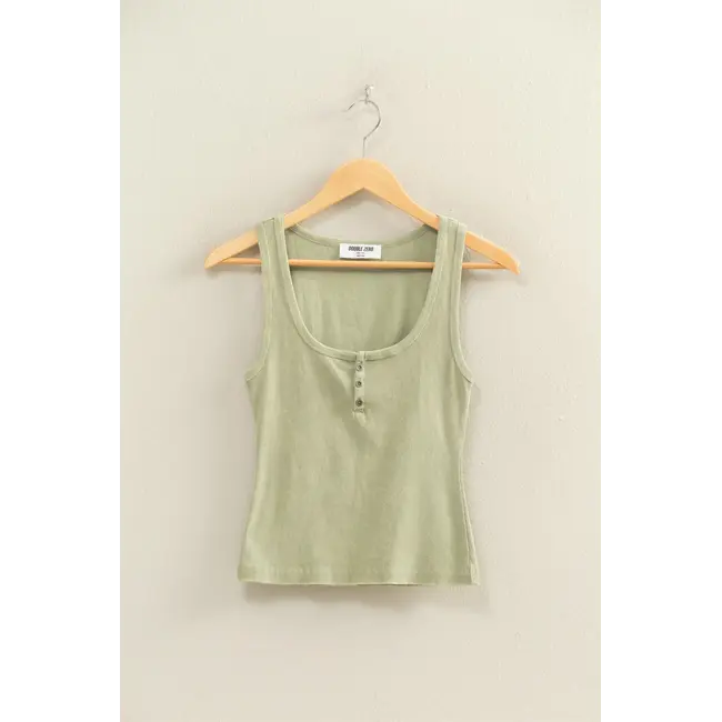 Double Zero Acid-Washed Ribbed Henley Tank (DZ26C661)