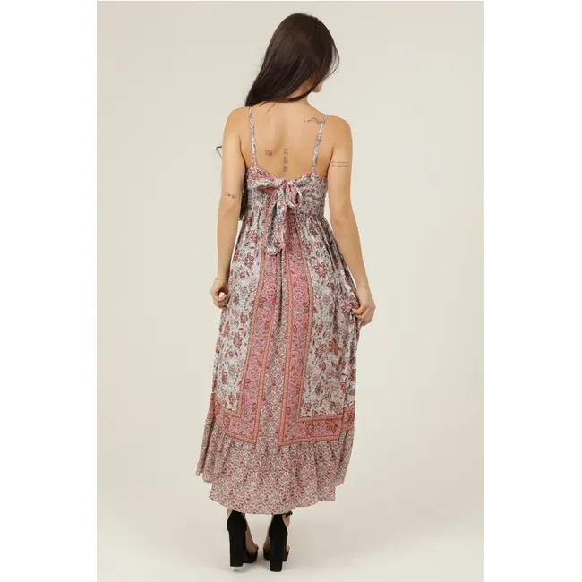 Angie Angie Smocked Waist Tie Back Dress w Crochet Detail (C4J57)