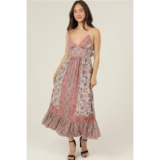 Angie Angie Smocked Waist Tie Back Dress w Crochet Detail (C4J57)