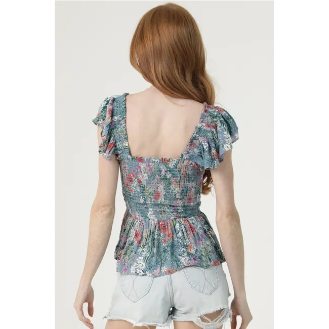 Angie Angie Smocked Flutter Slv top(C2D53)