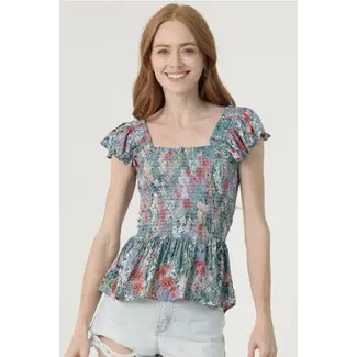 Angie Angie Smocked Flutter Slv top(C2D53)