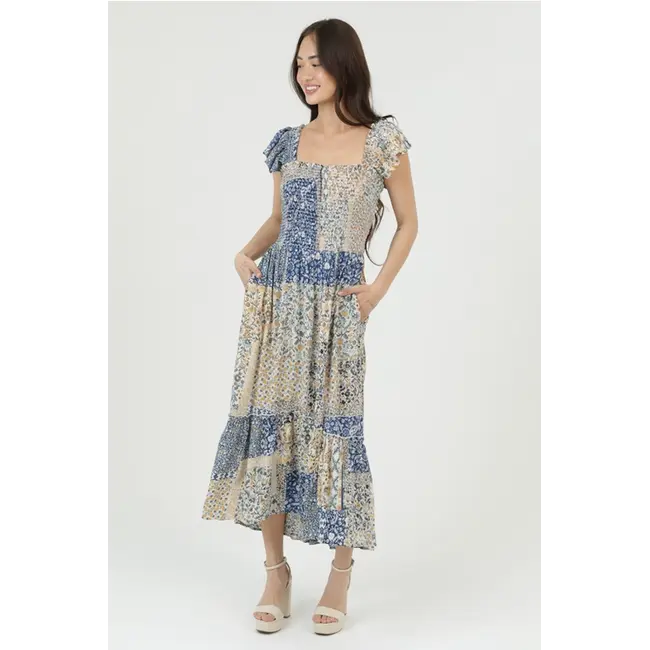 Angie Angie Smocked Flutter Sleeve Maxi Dress w/ Slit (C4M73)