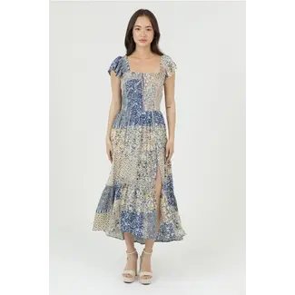 Angie Angie Smocked Flutter Sleeve Maxi Dress w/ Slit (C4M73)