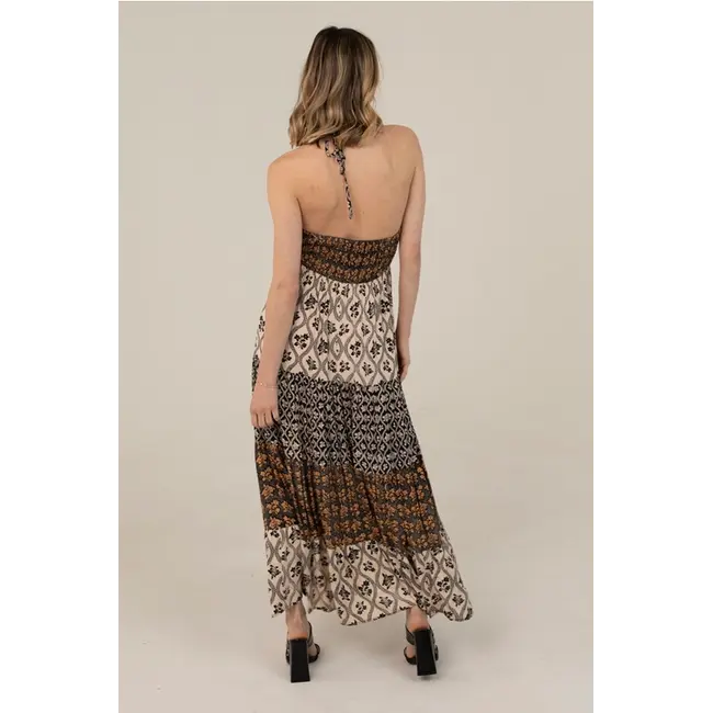 Angie Angie Halter Mixed Print Maxi(C4L06)