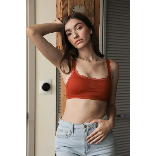 Leto Ribbed Crop Tank Lace Strap Bralette- Everyday Comfort  (YL-5530)