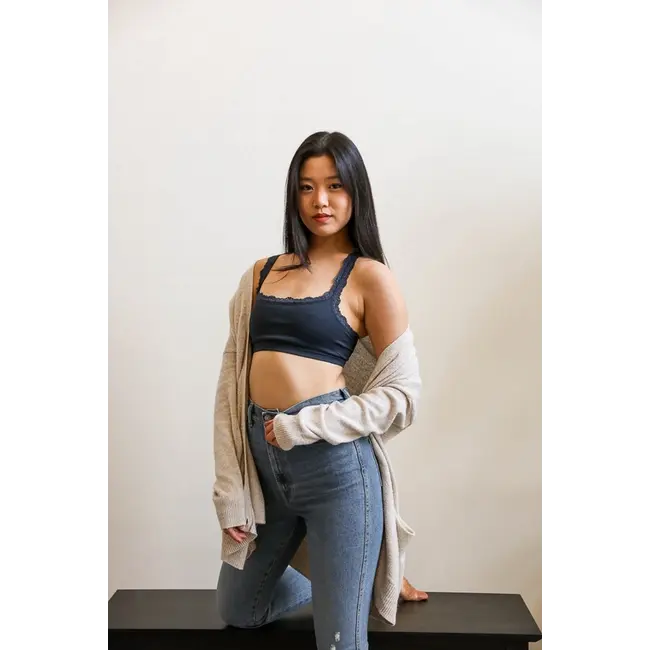 Leto Ribbed Crop Tank Lace Strap Bralette- Everyday Comfort  (YL-5530)