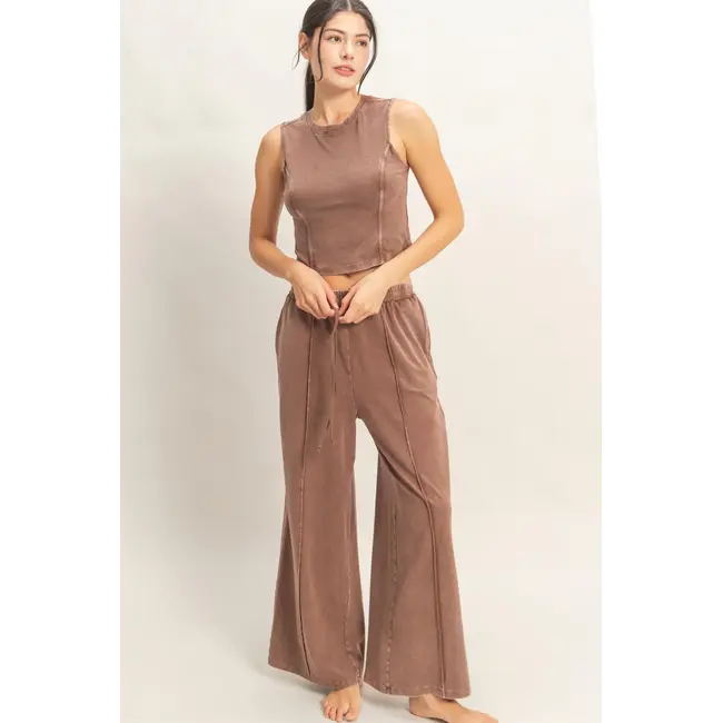 Double Zero Mineral Washed Sleeveless Top & Wide Leg Pants (DZ26A371)
