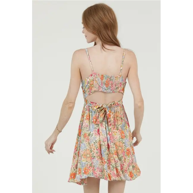 Angie Spg Strap Floral Dress W Tie Back (C4M14)