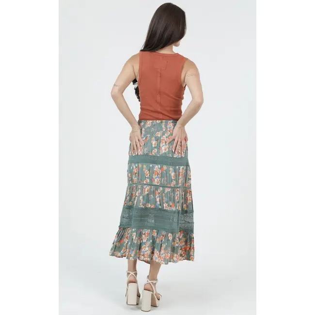 Smocked Waist Tiered Maxi Skirt (B6A92)