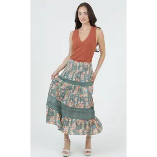Angie Smocked Waist Tiered Maxi Skirt (B6A92)