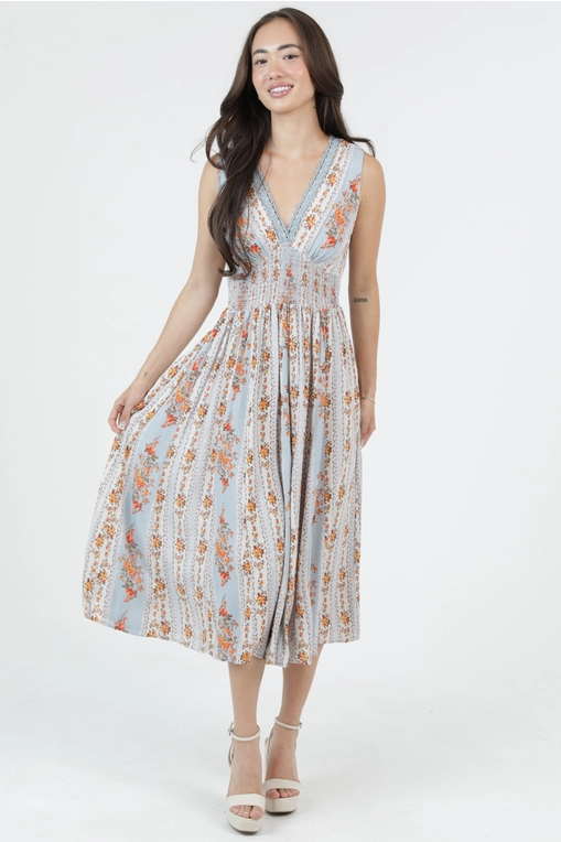 Vneck Slvls Maxi Dress w Crochet Trim (C4M01) - Creations Boutique