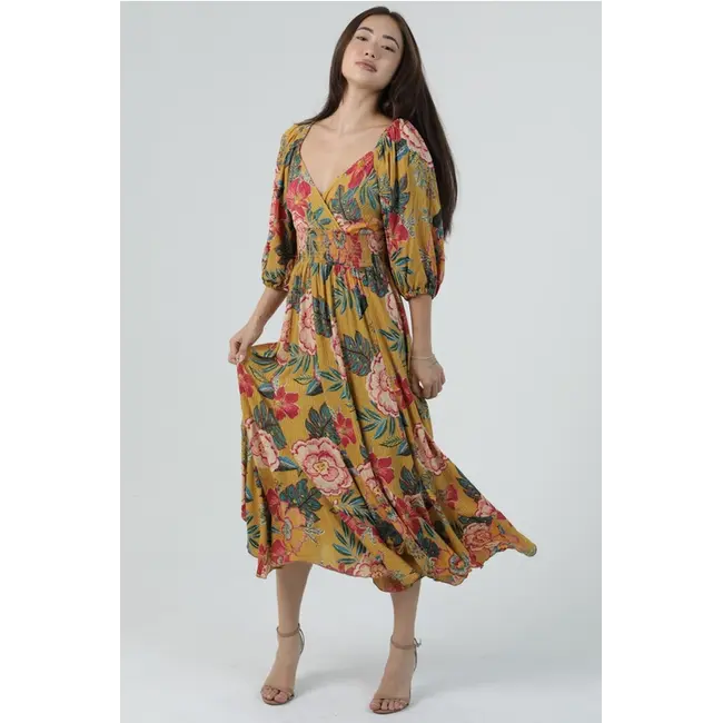 Angie LS Maxi Dress With Smoked Waist (C4M57)