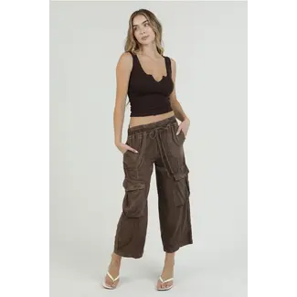 Angie Angie Acid Wash Tie Waist Cargo Pant(H3540)