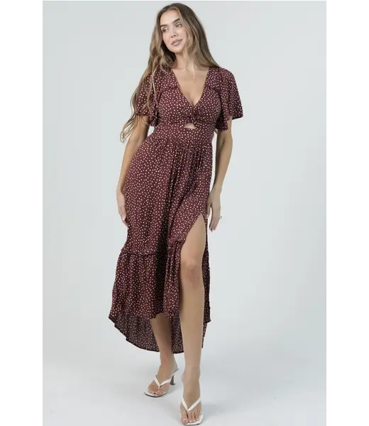 Angie Angie Deep V Maxi Dress With Cutout (C4795)