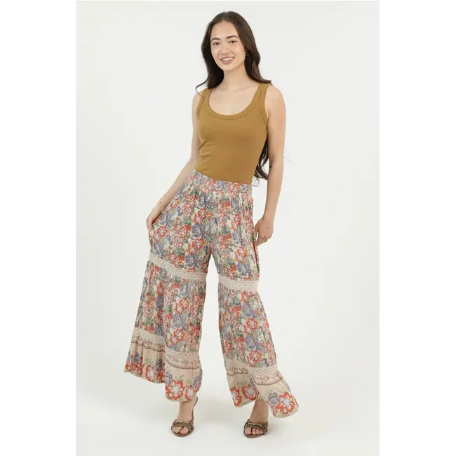 Angie Wide Leg Pant w/lace(B3817)