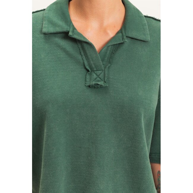 Double Zero Mineral Wash Oversized Collar Short Sleeve Top (DZ26E813)