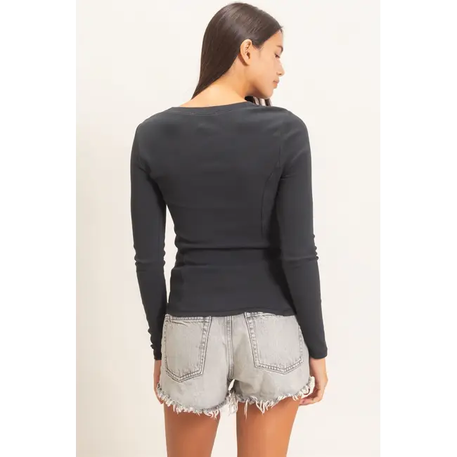 Double Zero Pigment Dye Seam Detail Scoop Neck Top (DZ26E242)