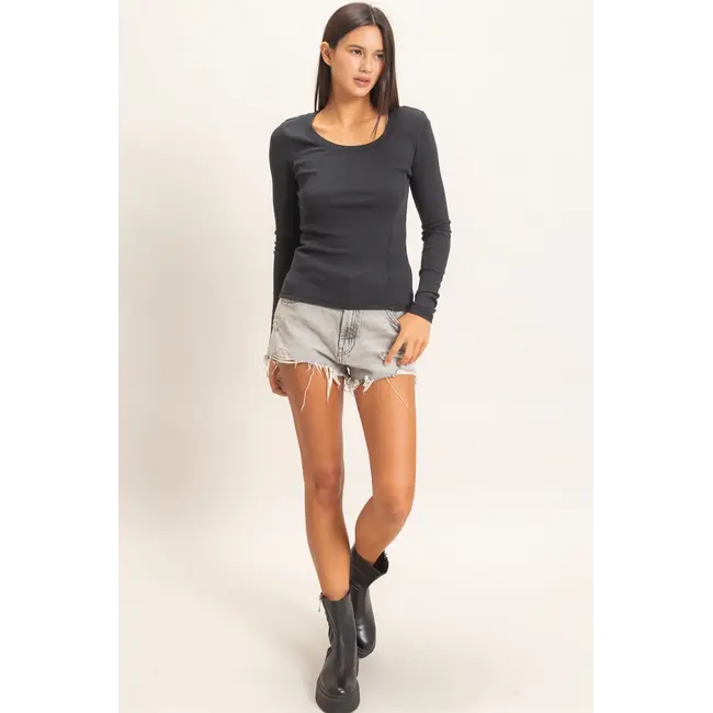 Double Zero Pigment Dye Seam Detail Scoop Neck Top (DZ26E242)