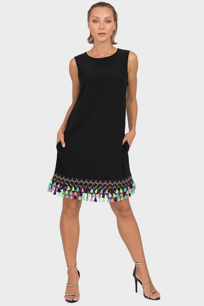 black dress with tassels