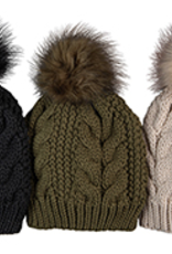 Broner Hats Cable Knit Beanie, FauxFur Pom,Asst Clrs