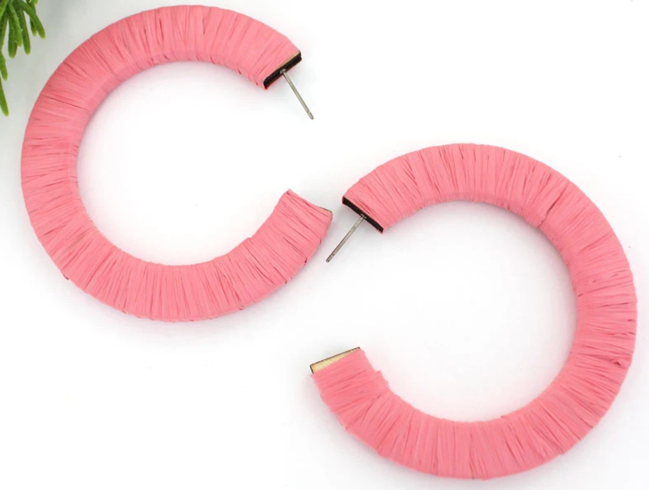 Pink Raffia Wrapped Hoop Earrings