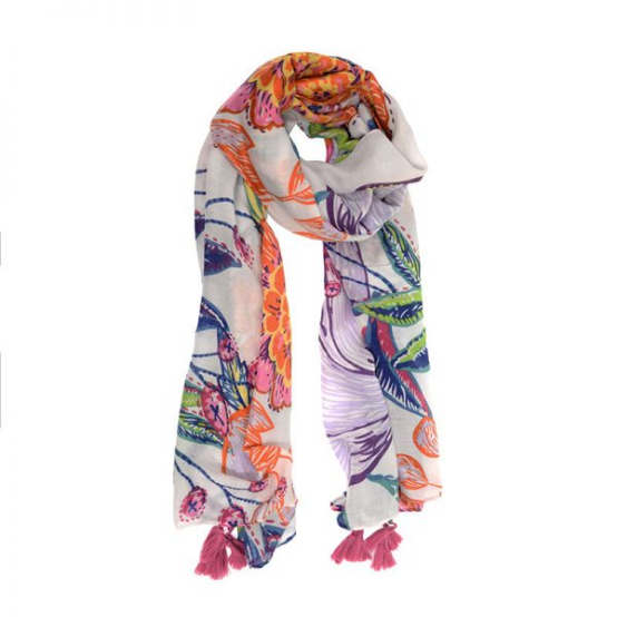 Bright Botanical Tassel Scarf