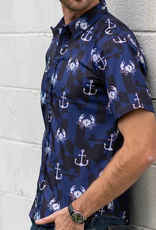 Nautical Crab & Anchor Navy Hawaiian Shirt