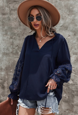 ePretty TIE NECK LACE SLEEVE BLOUSE- NAVY