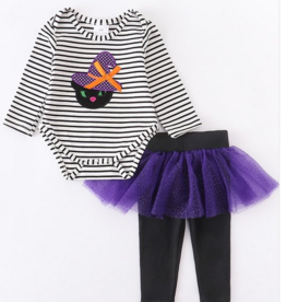 Striped Halloween Cat Purple Tutu Set