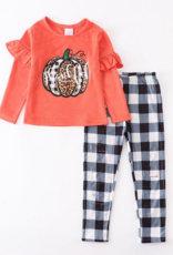 Orange Pumpkin Plaid Pants Set