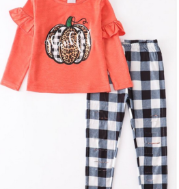 Orange Pumpkin Plaid Pants Set