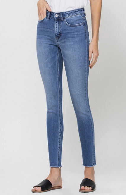 Grounded Mid Rise Raw Hem Ankle Skinny