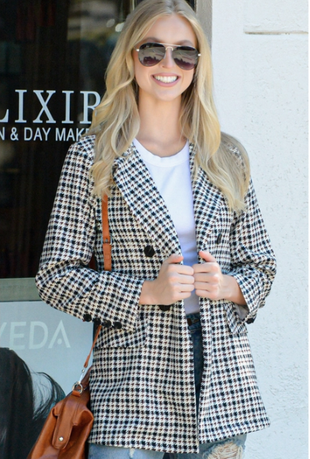 Classic Houndstooth Printing Woven Blazer