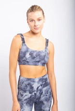 Mono B Watercolor Leaves Sports Bra with Ruffled Straps