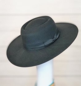 Dirty Bee Boujie Bee Felt Black Outback Fedora with Ribbon Band