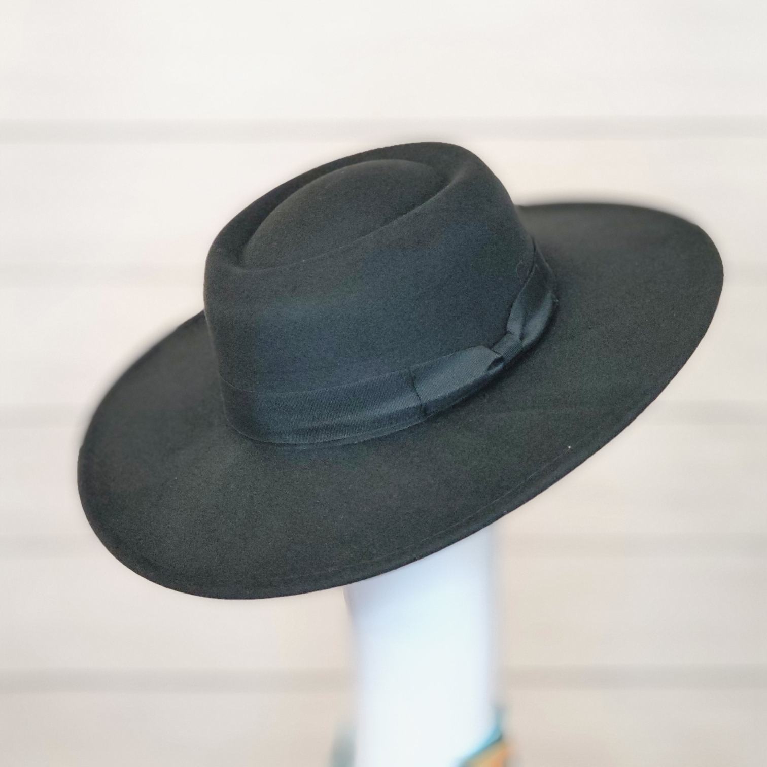 Dirty Bee Boujie Bee Felt Black Outback Fedora with Ribbon Band