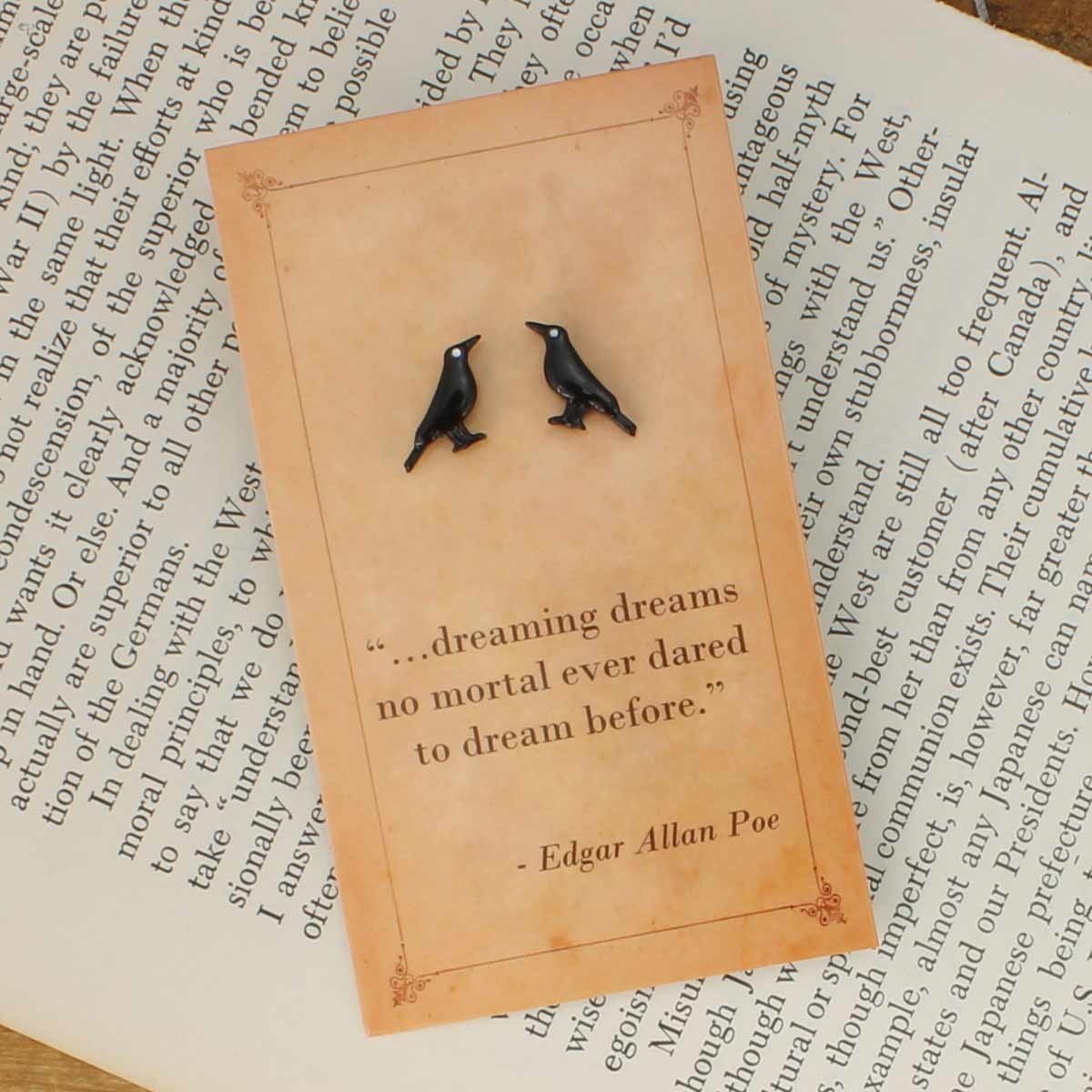 ZAD Literary Quotes Raven Post Earrings