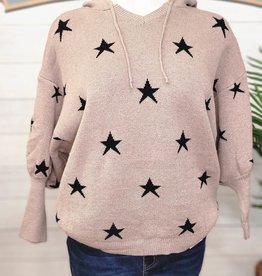 V NECK STAR HOODED SWEATER TOP