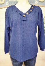 PLUS BRUSHED WAFFLE V-NECK BUTTON DETAIL SWEATER