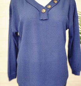 PLUS BRUSHED WAFFLE V-NECK BUTTON DETAIL SWEATER