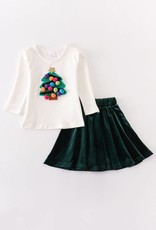 White christmas tree velvet girl set