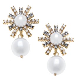 CANVAS Style Cora Pearl & Pave Sunburst Drop Earrings in Ivory