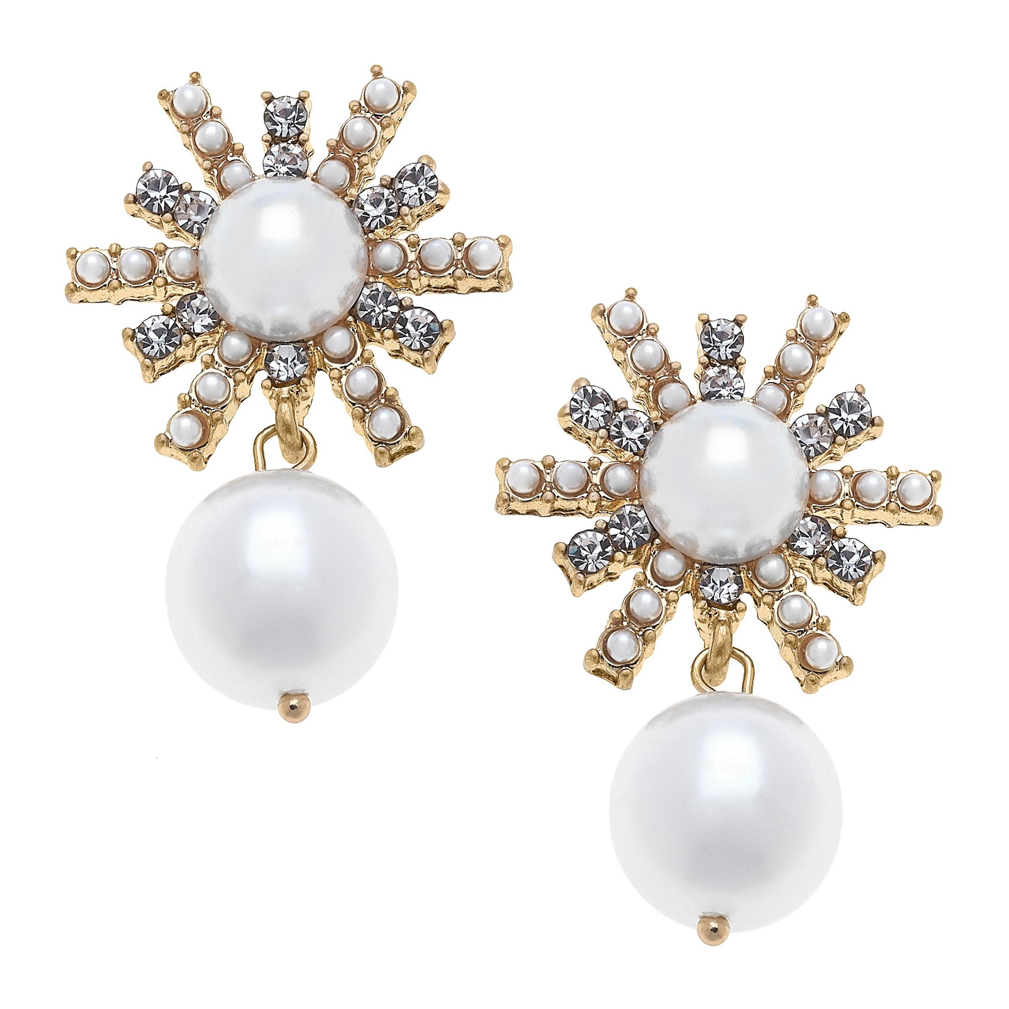 CANVAS Style Cora Pearl & Pave Sunburst Drop Earrings in Ivory